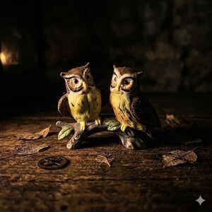 Vintage Ceramic Owl Figurines Pair | Made in Taiwan | Mini Owl Decor | Cottage